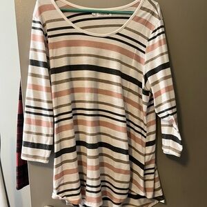 Maurices Striped Long Sleeve Top - Pink, Black, White